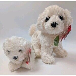 Aurora Babies Dogs Bijon Frise Set of 2 Small White Puppy Stuffed Animals NWT